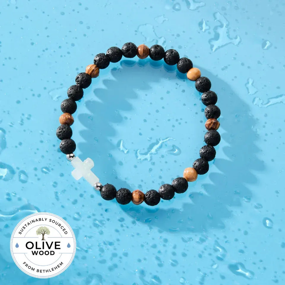 Holy Water Men's Olive Wood &amp; Lava Rock Bracelet
