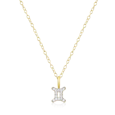 Gemini Zodiac Necklace with Lab-Grown Diamonds, Gold