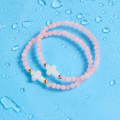 Holy Water Cross Bracelet, Rose Quartz