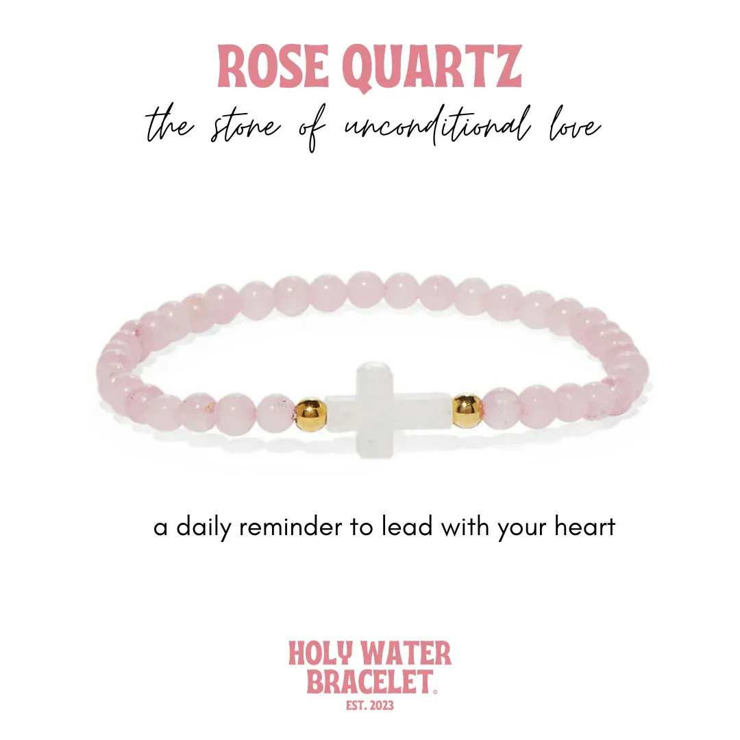 Holy Water Cross Bracelet, Rose Quartz