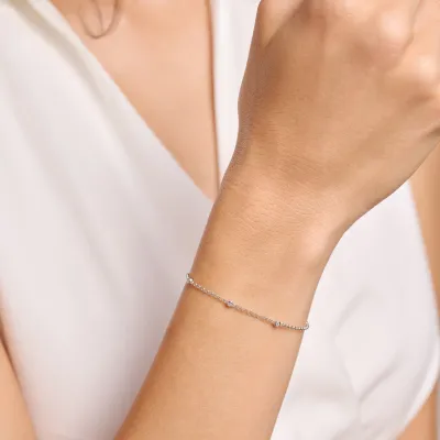 Bezel Station Bolo Bracelet with Lab-Created Diamonds, Silver