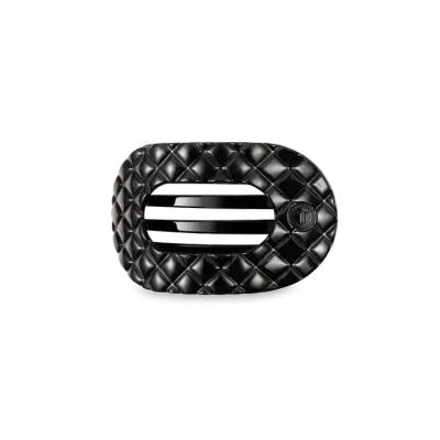 Teleties SMALL Flat Round Hair Clip, Jet Black Quilted