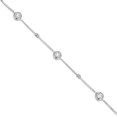 Bezel Station Beaded Necklace with Lab-Grown Diamonds, Silver