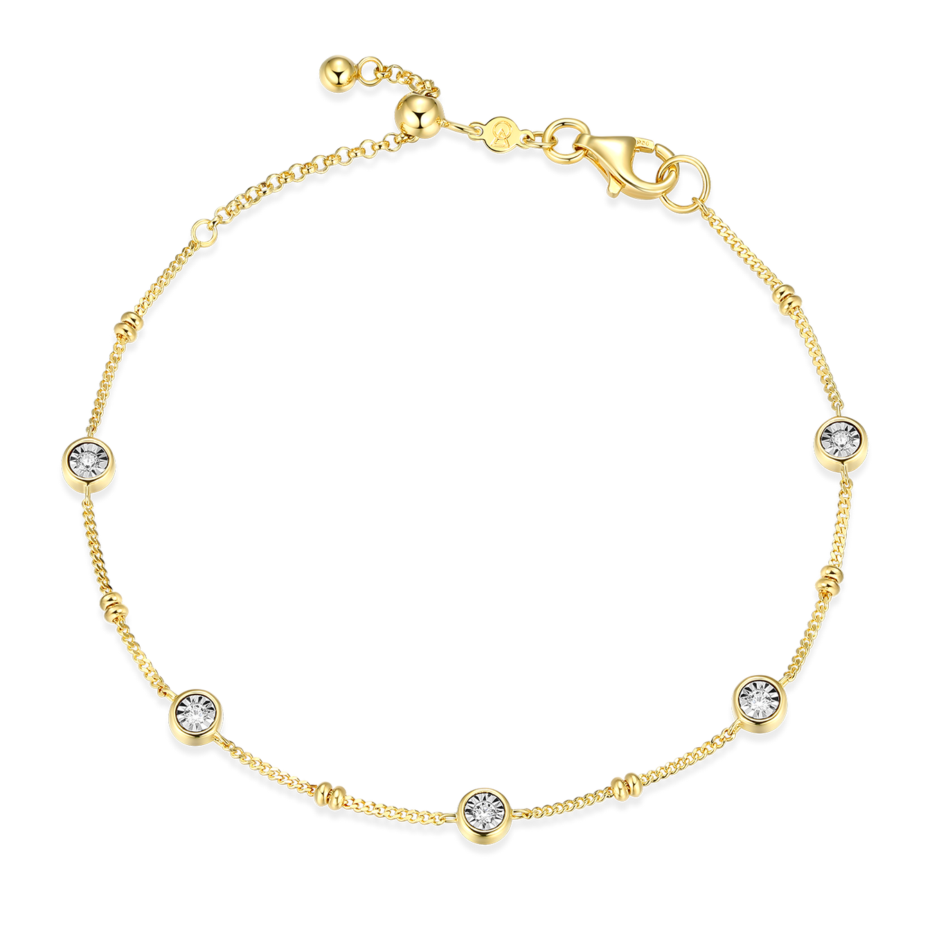 Bezel Station Beaded Bracelet with Lab-Grown Diamonds, Gold