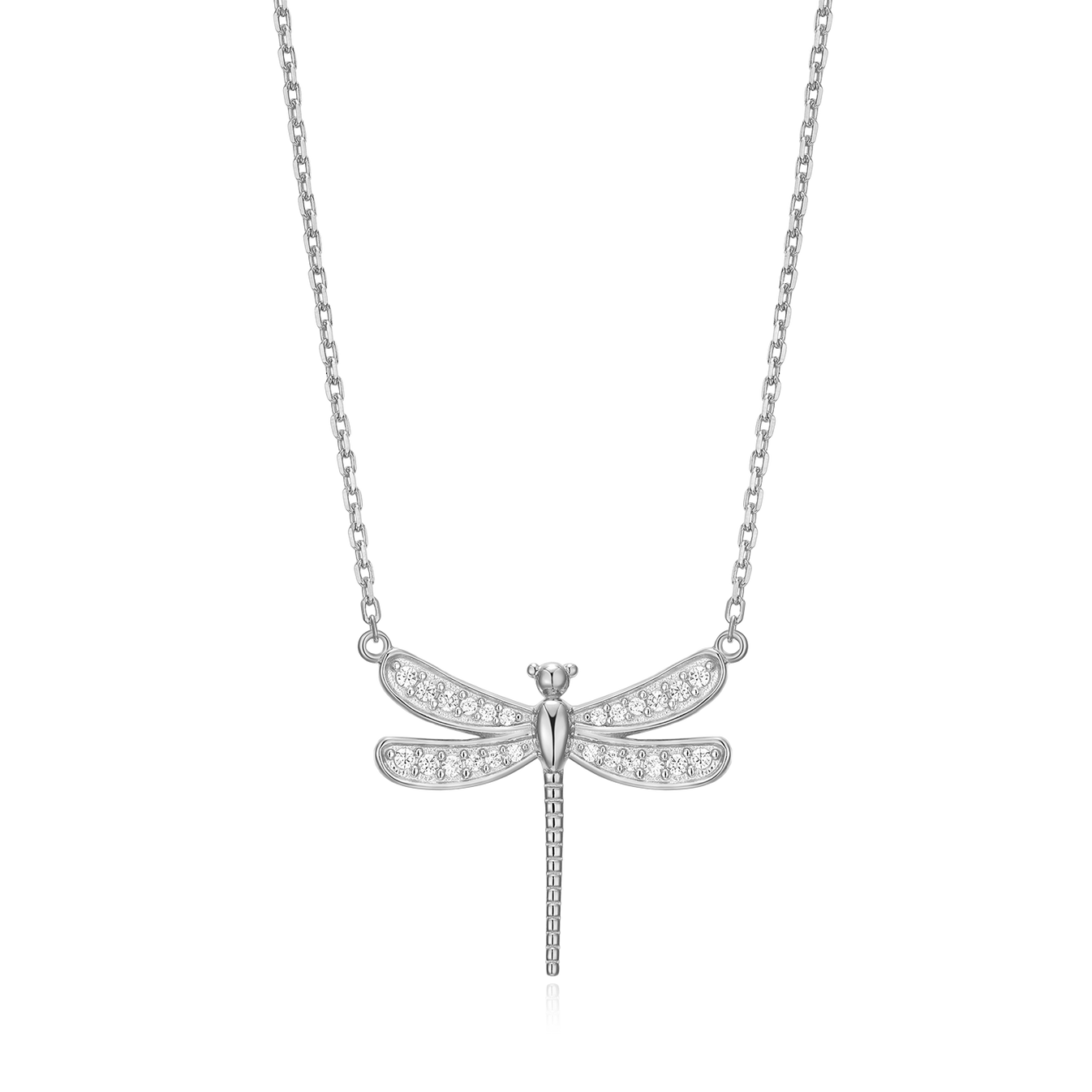Dragonfly Necklace with Lab-Created Diamonds, Silver