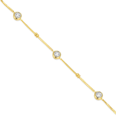Bezel Station Beaded Necklace with Lab-Grown Diamonds, Gold