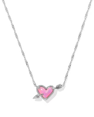 Kendra Scott Ari Heart Arrow Necklace, Silver/Pink Opalescent Resin