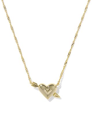 Kendra Scott Ari Heart Arrow Necklace, Gold/Pink Opalescent Resin