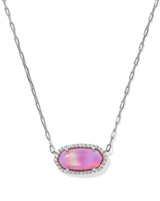 Kendra Scott Elisa Pave Frame Necklace, Silver/Pink Opalescent Resin