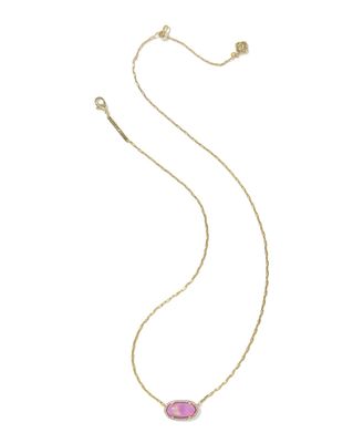 Kendra Scott Elisa Pave Frame Necklace, Gold/Pink Opalescent Resin