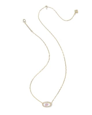 Kendra Scott Elisa Pave Frame Necklace, Gold/Ivory MOP Love Script