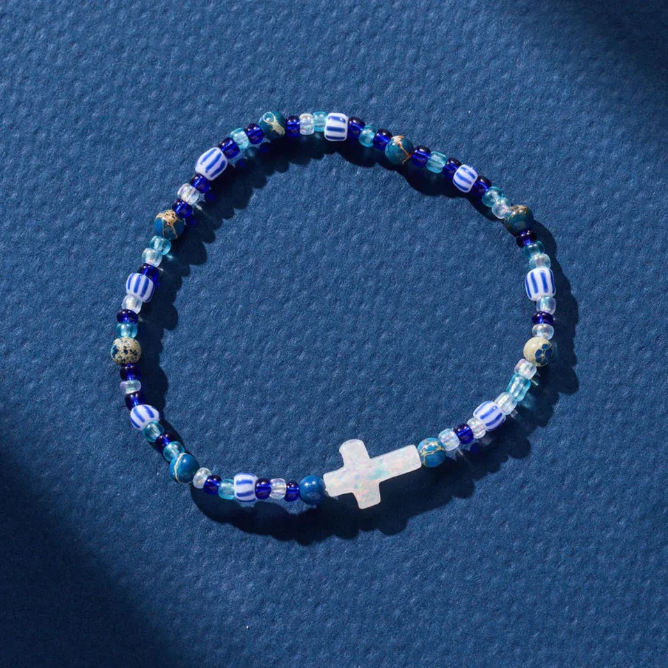 Holy Water Cross Bracelet, Blue Halo