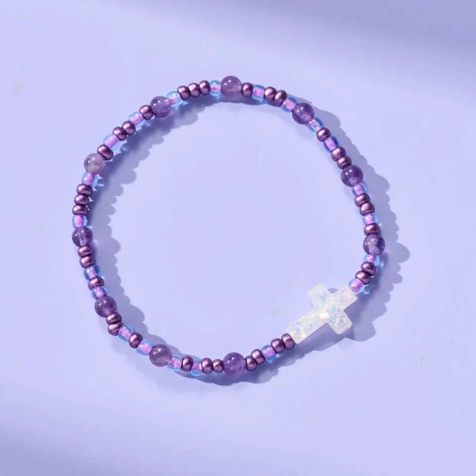 Holy Water Cross Bracelet, Amethyst Aura