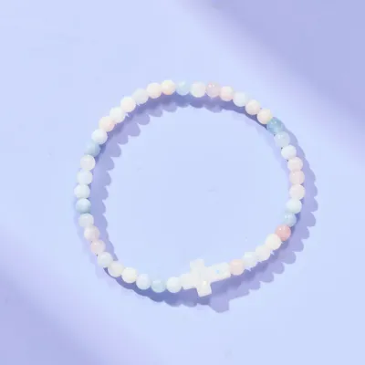Holy Water Cross Bracelet, Morganite