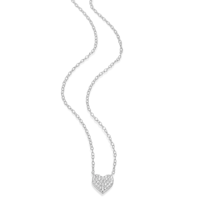Pave Heart Necklace with Lab-Grown Diamonds, Silver