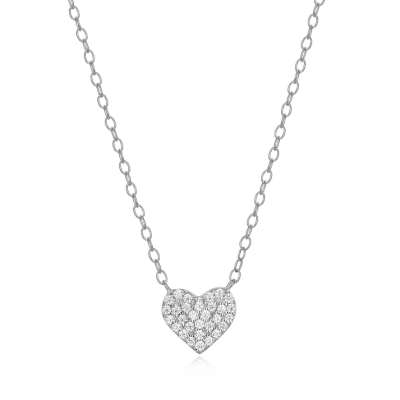 Pave Heart Necklace with Lab-Created Diamonds, Silver