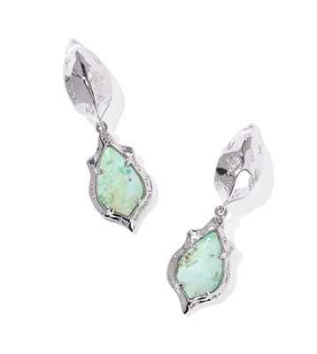 Kendra Scott Adriana Scallop Frame Huggie Earrings, Silver/Sea Green Chrysocolla