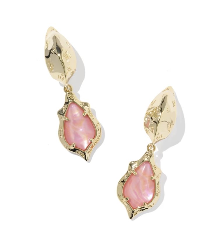 Kendra Scott Adriana Scallop Frame Huggie Earrings, Gold/Light Pink Iridescent Abalone