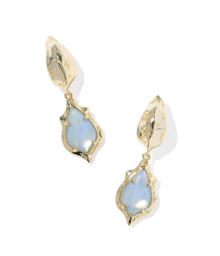 Kendra Scott Adriana Scallop Frame Huggie Earrings, Gold/Sky Blue Iridescent Abalone