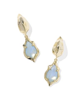 Kendra Scott Adriana Scallop Frame Huggie Earrings, Gold/Sky Blue Iridescent Abalone