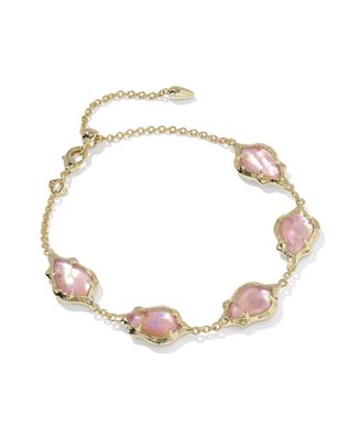 Kendra Scott Adriana Scallop Frame Chain Bracelet, Gold/Light Pink Iridescent Abalone
