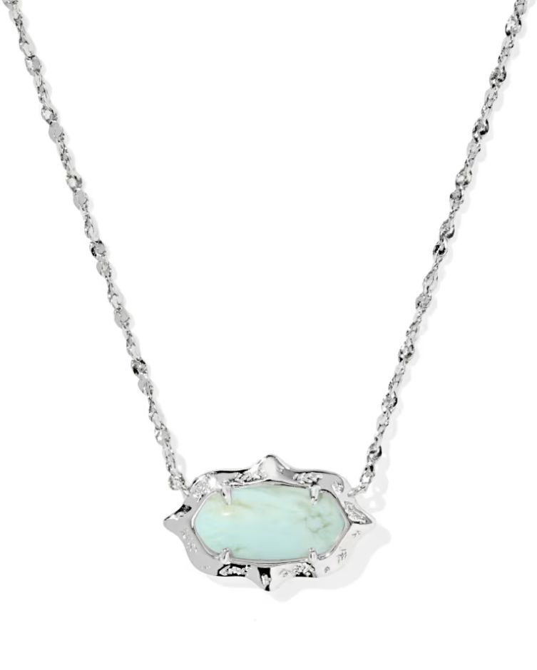 Kendra Scott Elisa Scallop Frame Necklace, Silver/Sea Green Chrysocolla