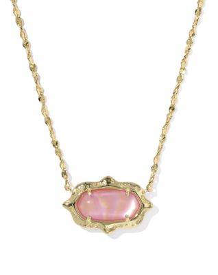 Kendra Scott Elisa Scallop Frame Necklace, Gold/Light Pink Iridescent Abalone