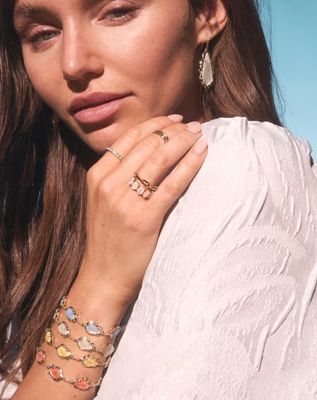 Kendra Scott Adriana Scallop Frame Chain Bracelet, Gold/Sky Blue Iridescent Abalone