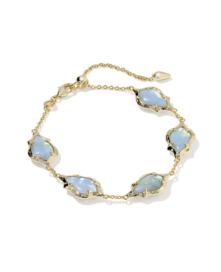 Kendra Scott Adriana Scallop Frame Chain Bracelet, Gold/Sky Blue Iridescent Abalone