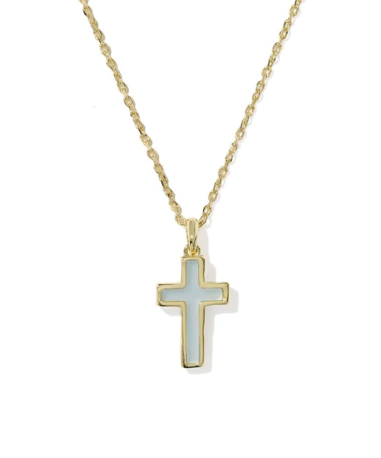 Kendra Scott Cross Pendant Necklace, Gold/Light Blue