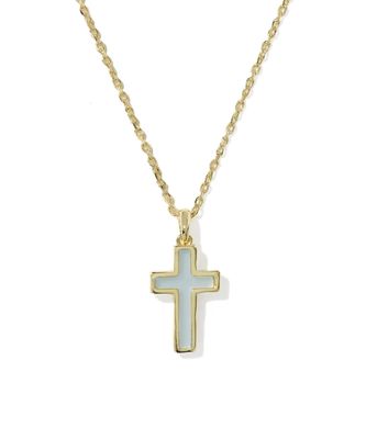 Kendra Scott Cross Pendant Necklace, Gold/Light Blue
