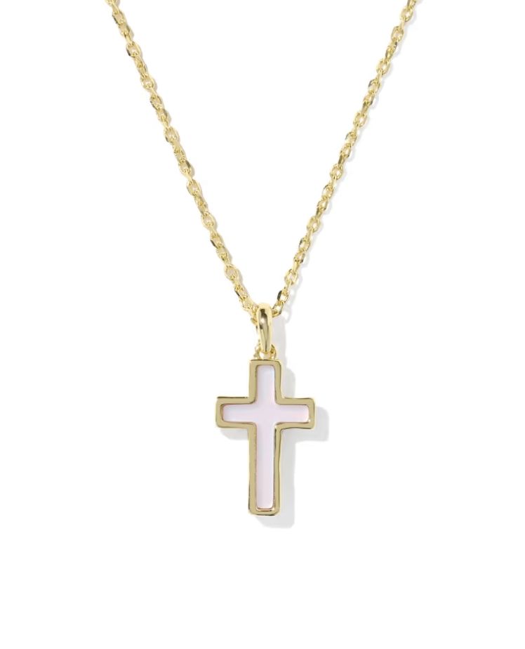 Kendra Scott Cross Pendant Necklace, Gold/Blush Pink