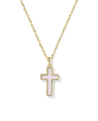 Kendra Scott Cross Pendant Necklace, Gold/Blush Pink