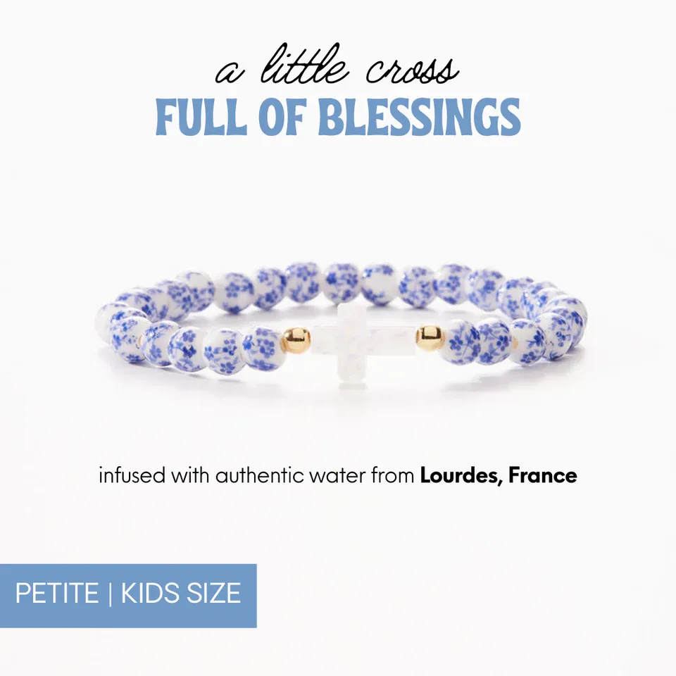 Petite Holy Water Porcelain Cross Bracelet, Gold
