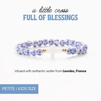 Petite Holy Water Porcelain Cross Bracelet, Gold