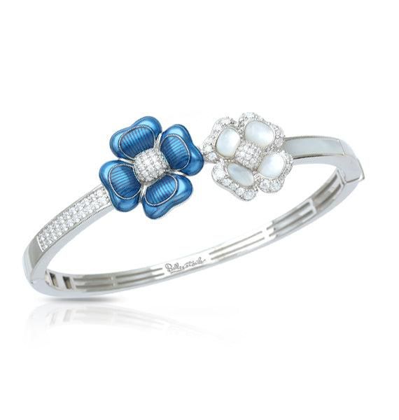 Belle Étoile Clover Blooms Bangle, Sea Blue &amp; White