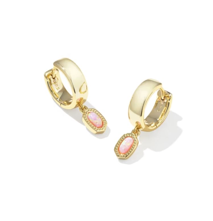 Kendra Scott Mini Ellie Huggie Earrings, Gold/Light Pink Lab Grown Opal