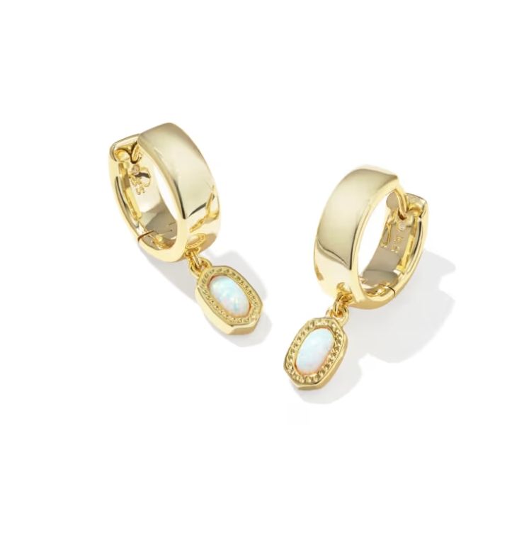 Kendra Scott Mini Ellie Huggie Earrings, Gold/White Lab Grown Opal