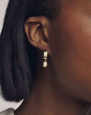 Kendra Scott Mini Ellie Huggie Earrings, Gold/White Lab Grown Opal