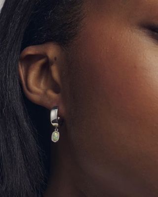 Kendra Scott Mini Ellie Huggie Earrings, Silver/Green Lab Grown Opal