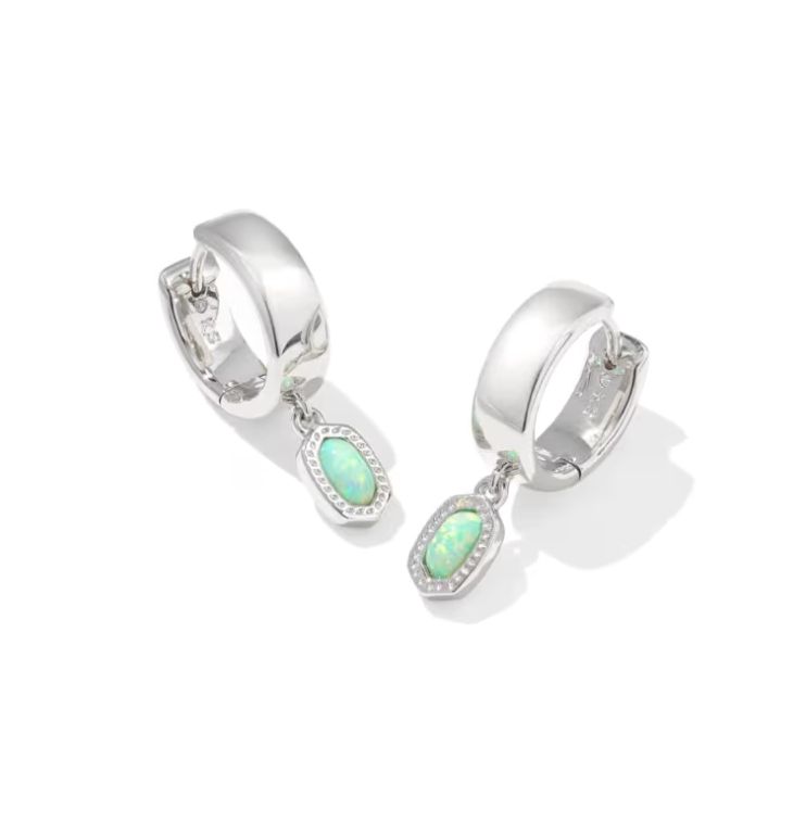 Kendra Scott Mini Ellie Huggie Earrings, Silver/Green Lab Grown Opal