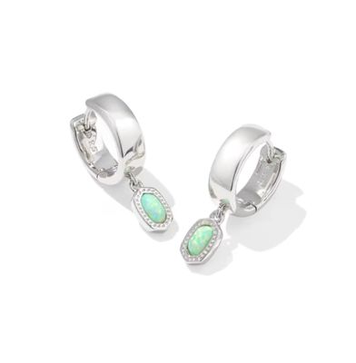 Kendra Scott Mini Ellie Huggie Earrings, Silver/Green Lab Grown Opal