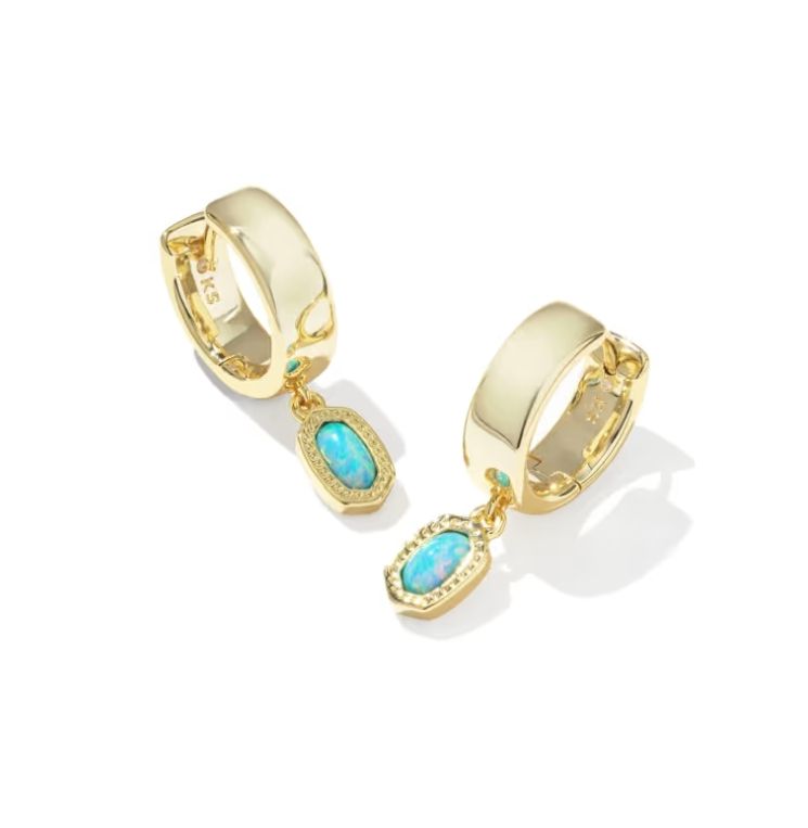Kendra Scott Mini Ellie Huggie Earrings, Gold/Blue Lab Grown Opal
