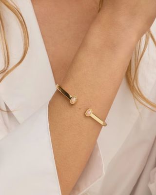 Kendra Scott Mini Elton Cuff Bracelet, Gold/Light Pink Lab Grown Opal