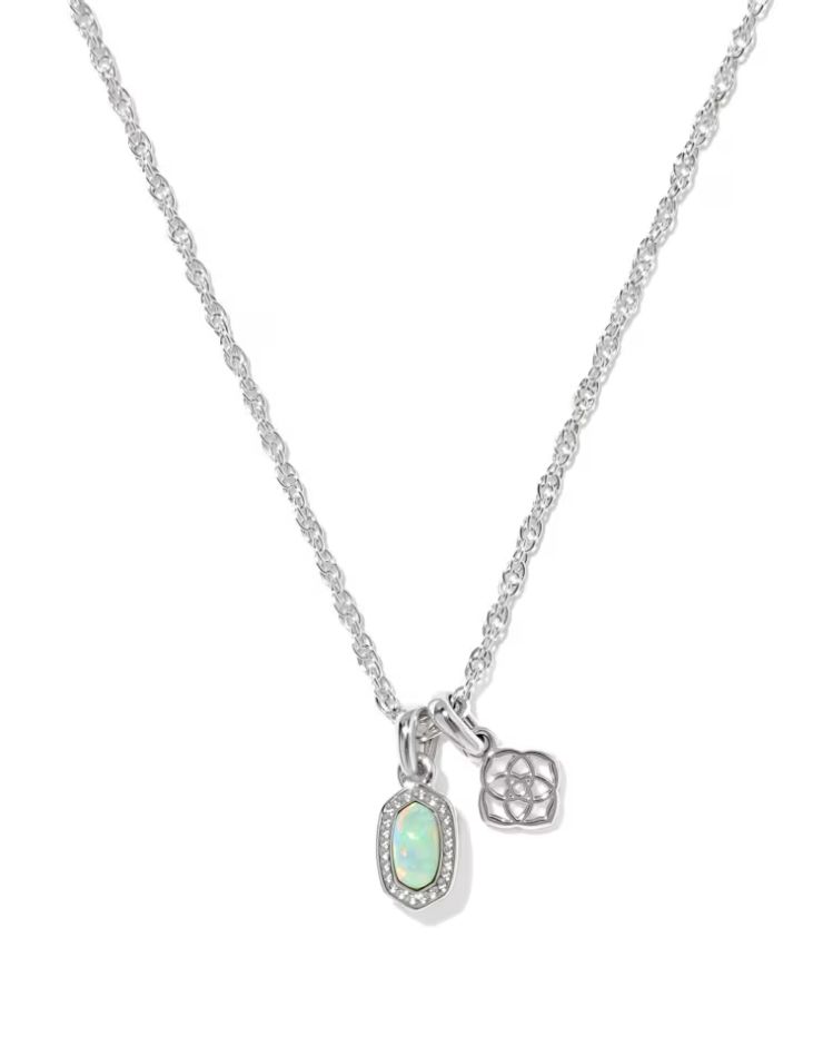 Kendra Scott Mini Elisa Dira Necklace, Silver/Green Lab Grown Opal