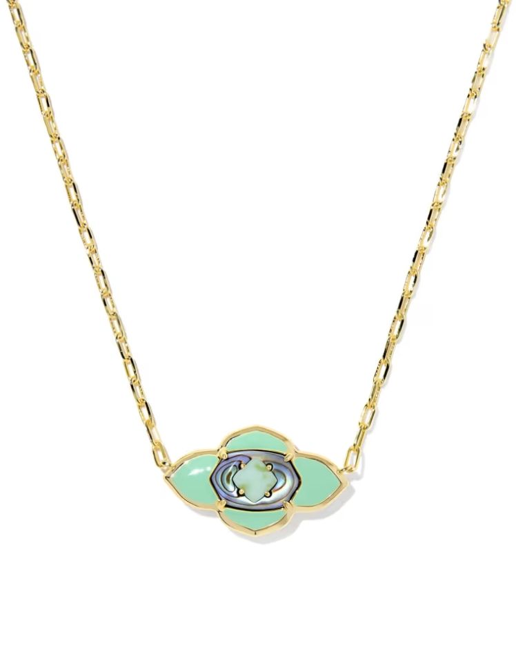 Kendra Scott Abbie Medallion Necklace, Gold/Abalone Sea Green Mix