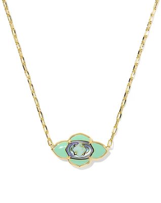 Kendra Scott Abbie Medallion Necklace, Gold/Abalone Sea Green Mix