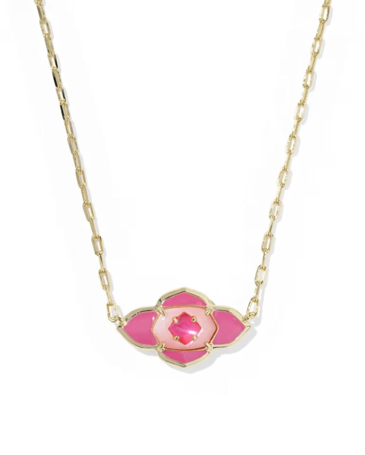 Kendra Scott Abbie Medallion Necklace, Gold/Hot Pink Mix