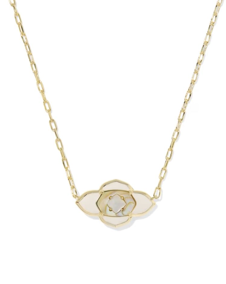 Kendra Scott Abbie Medallion Necklace, Gold/Neutral Mix