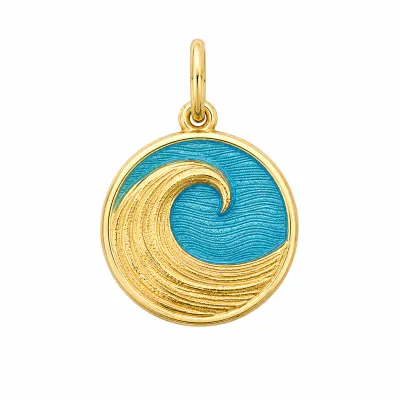 LOLA Small Wave Pendant, Gold/Light Blue